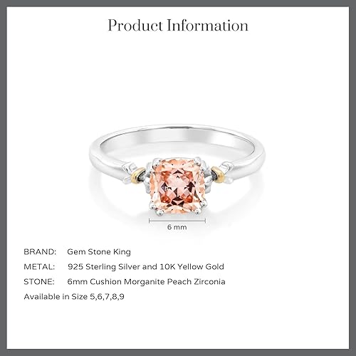Vista 5 de Gem Stone King Anillo de compromiso de plata de ley 925 y oro amarillo de 10 quilates de 0.236 in con piedra preciosa de corte cojín Anillo