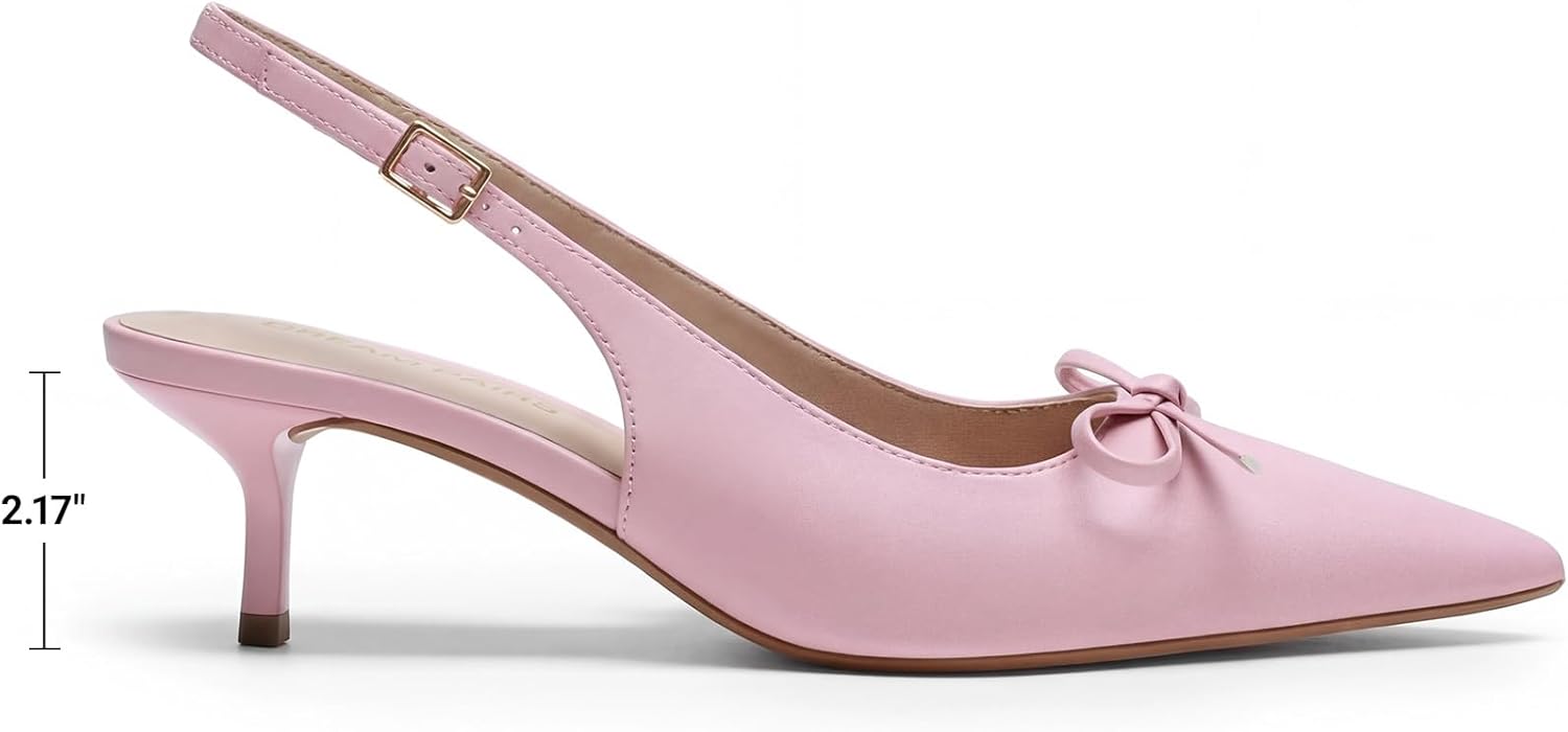 DREAM PAIRS Womens Slingback Kitten Heels, Pointed Toe 2.17 Inch Low Bow Dress Shoes All Day Wear Comfortable Formal Wedding Pumps - Image 4