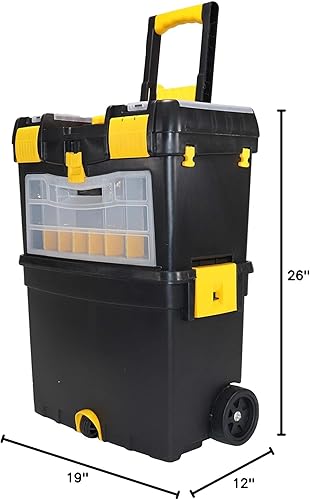 Miniatura 10 de Erie Tools Caja de almacenamiento portátil con ruedas de 2 niveles con asa plegable de bloqueo automático y compartimento de almacenamiento