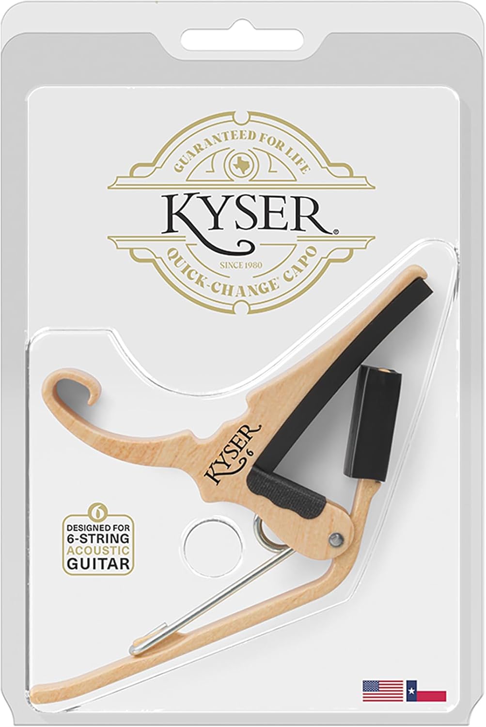Kyser Quick-Change Guitar Capo for 6-string acoustic guitars, Maple, KG6MA