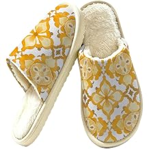 Yellow Moroccan Tile Slippers for Women Men, Fuzzy House Shoes Memory Indoor Slippers Soft Slip-on Slippers