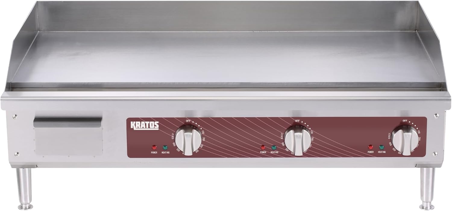 Kratos 24" Commercial Electric Countertop Griddle, Flat Top Stainless Steel Grill for Restaurants, 208/240V, 2675-3560 Watts (29M-006)