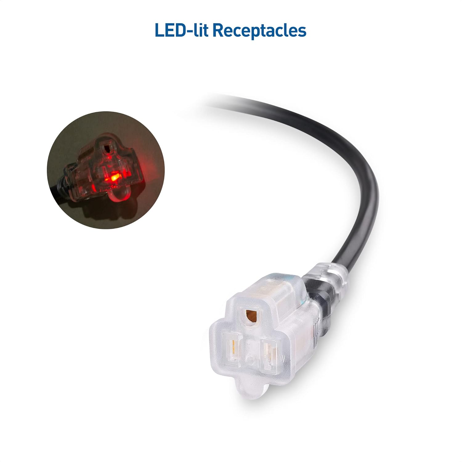 Cable Matters 2-Pack 2 Outlet Short Extension Cord - 1ft, 13A/1625W, Pigtail Extension Cord with LED-lit Socket, (Outlet Saver, Short Power Splitter Cable), Black