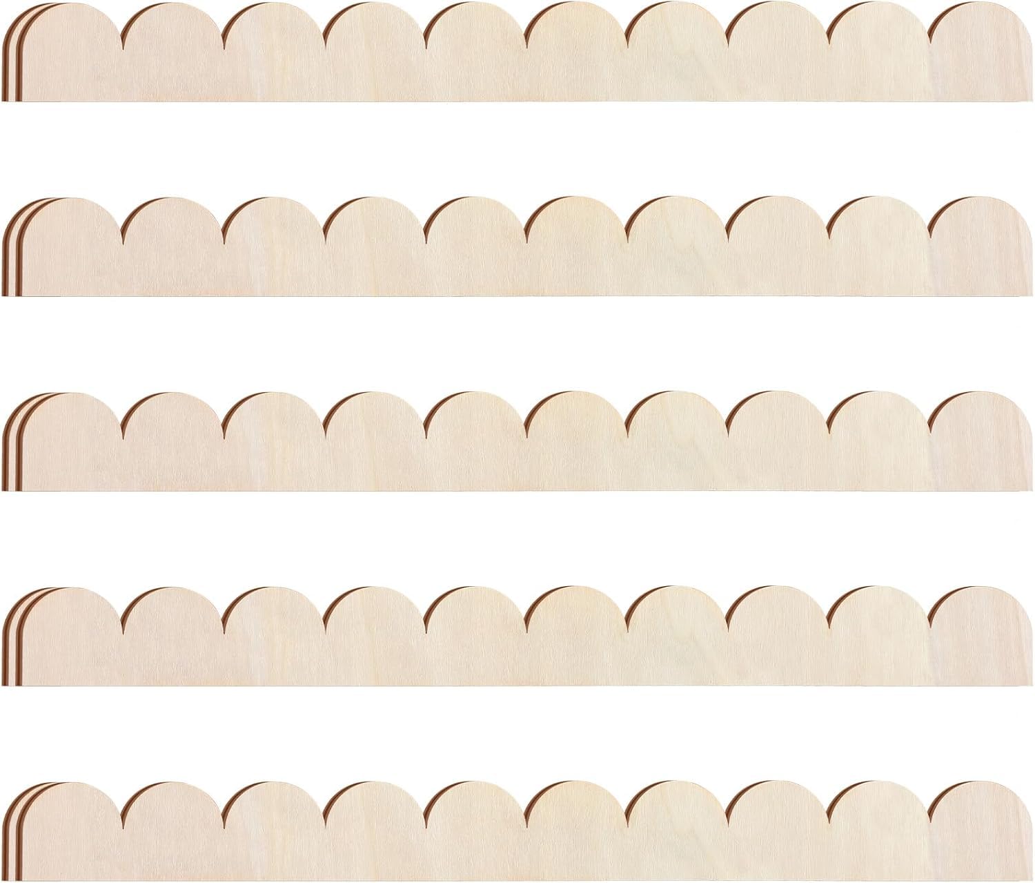 Curious Button Set of 5 pcs Unfinished Scalloped Decorative Wood Trim Scalloped Edge Decorative Wood Molding Cute DIY Moulding Trim for Home Wall Cabinet Shelf and Window Door