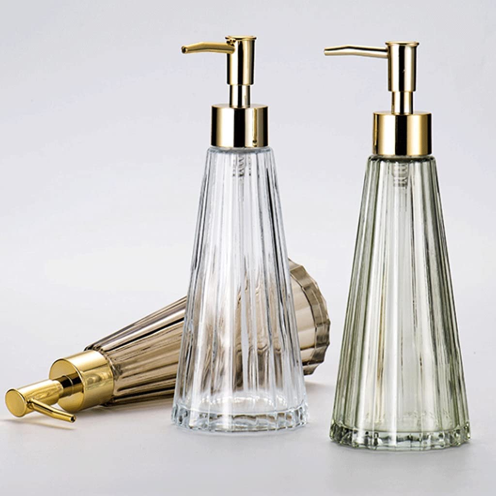 Dispenser di Sapone in Vetro da 10,5 Once Dispenser di lozione Conico per Bottiglia Trasparente da appoggio per Cucina Bagno