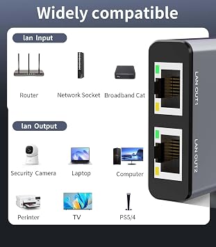 Gigabit Ethernet Splitter 1 to 2, RJ45 Internet Splitter for Cat 8/7/6/5e/5