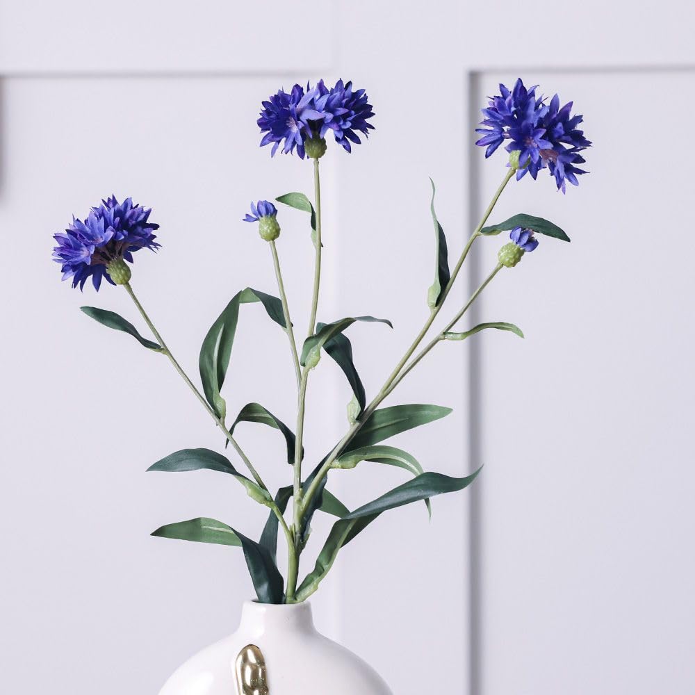 Danube Home Bloomvogue Artificial Cornflower Fake Flowers Real Touch Bouquet For Wedding Party Garden Shop Home Table Centerpiece Decoration 64Cm Blue