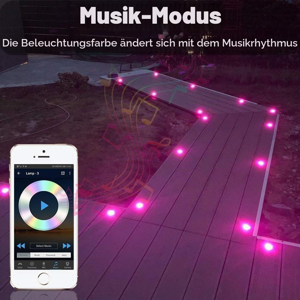 LED Bodeneinbauleuchten Aussen RGB 10er Set-Ø30mm WiFi Terrasse Einbaustrahler Led Terrassenbeleuchtung IP67 Wasserdicht mini LED spot Boden Licht mit Fernbedienung Kompatibel mit Alexa Google Home