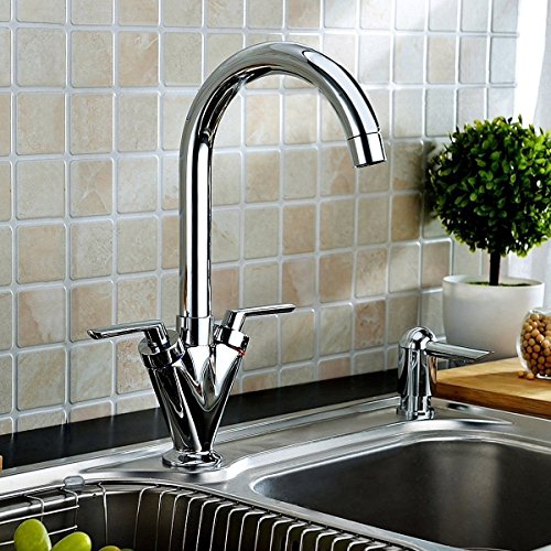 Inchant Polished Chrome Swivel Spout Kitchen Tap Modern Two-Handle Single Hole Vessel Sink Monobloc Kitchen Faucet,Deck Mount #TOP2