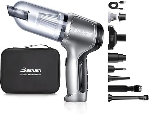 BENJEN Mini aspiradora de coche, 15000 PA de alta potencia con motor sin escobillas, para limpieza de automóviles, oficinas y hogar
