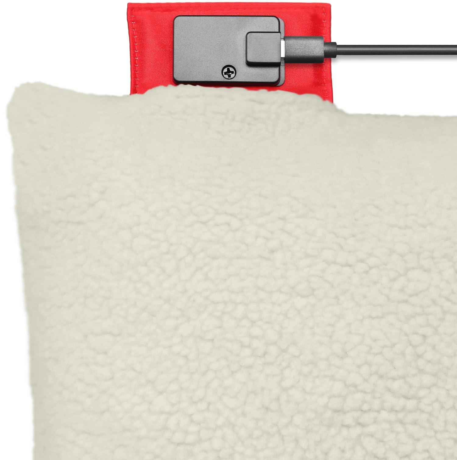 Cuscino riscaldante in lana d'agnello – Tecnologia di riscaldamento a infrarossi – Elementi riscaldanti – con spegnimento automatico – Cuscino invernale – senza fili – ricaricabile tramite USB