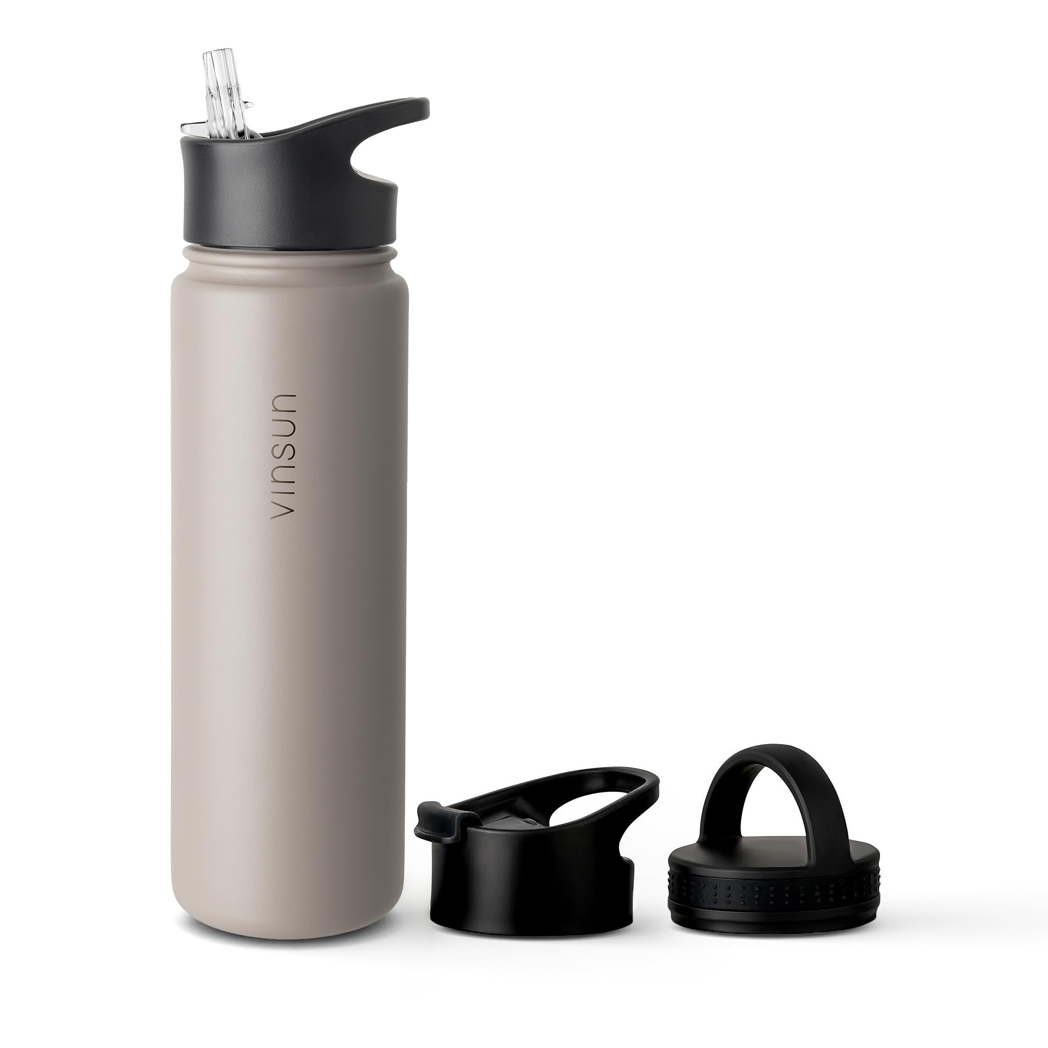 Vinsun Edelstahl Trinkflasche 750ml - Strohhalm, Trinköffnung, Drehverschluss - auslaufsicher, Kohlensäure geeignet - Thermosflasche Sport, Schule