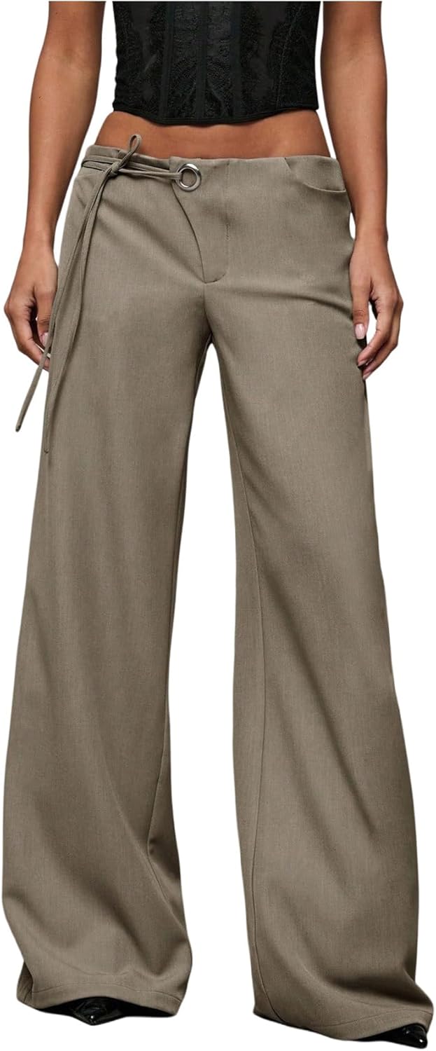 GORGLITTER Women's Low Rise Going Out Formal Dress Pants Wide Leg Work Slacks Pants Business Casual Outfits Trousers