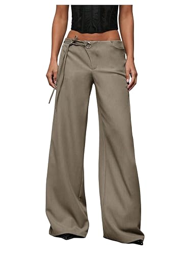 GORGLITTER Women's Low Rise Waisted Dress Pants Wide Leg Straight Trousers Work Slacks Pants Business Casual Outfits