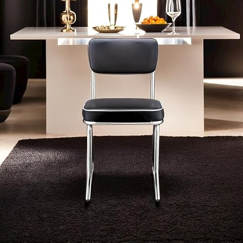 Miniatura 2 de Juego clásico de dos sillas de comedor negras con acabado cromado para un atractivo vintage