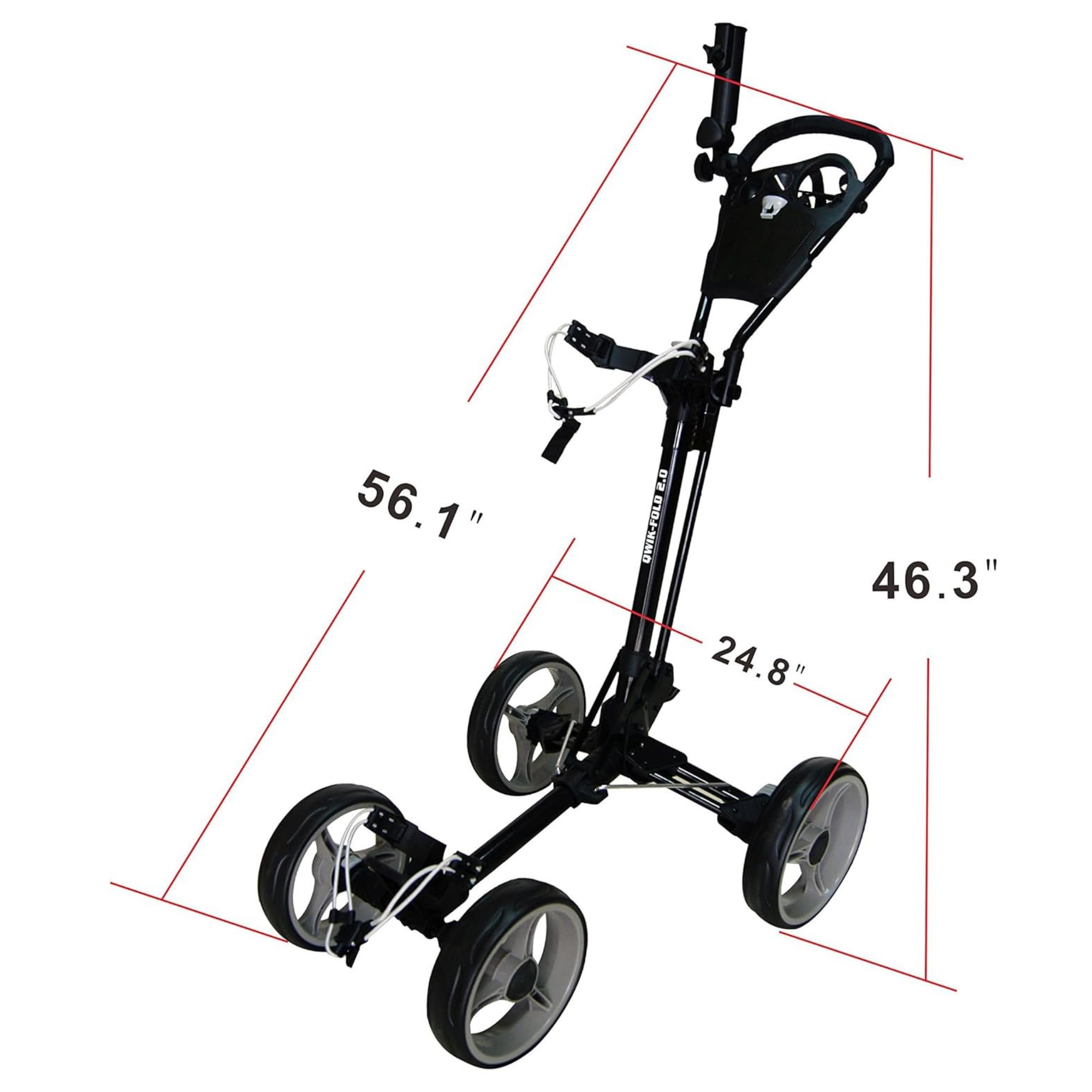 QWIK-FOLD Carrito de Golf Plegable con 4 Ruedas, Freno de pie, un Segundo para Abrir y Cerrar, Negro/Carbón
