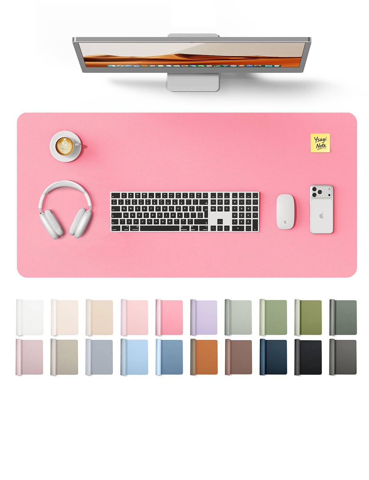 YSAGi Leather Desk Protector, Office Mat, Large Mouse Mat, Non-Slip PU Leather Blotter, Laptop Desk, Waterproof Writing Pad for Office and Home (Pink, 31.5" x 15.8")