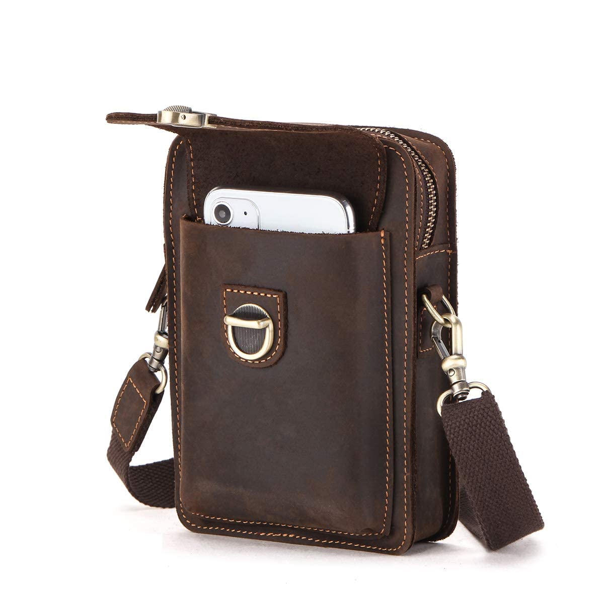 Contacts Lederen Man Kleine Messenger Riem Taille Tas Purse Pouch Telefoon Portemonnee Voor Sport Wandelen Camping Purse, Koffie3, Eén maat, Paspoort Cover