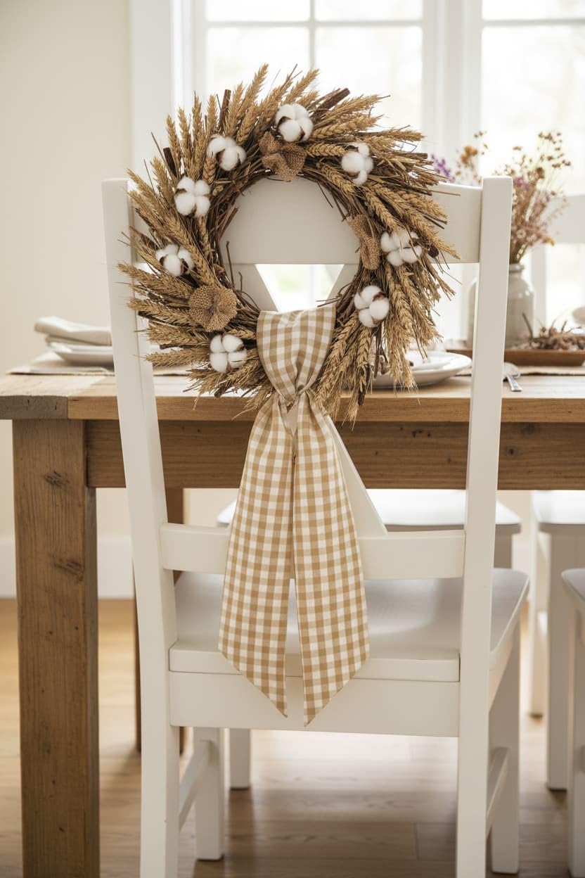 Khaki White Plaid Wreath Sash Front Door Decoration, Blank Sash Wedding Fall Holiday Party Bow Ribbon Accessories Indoor Outdoor Farmhouse Home Decor