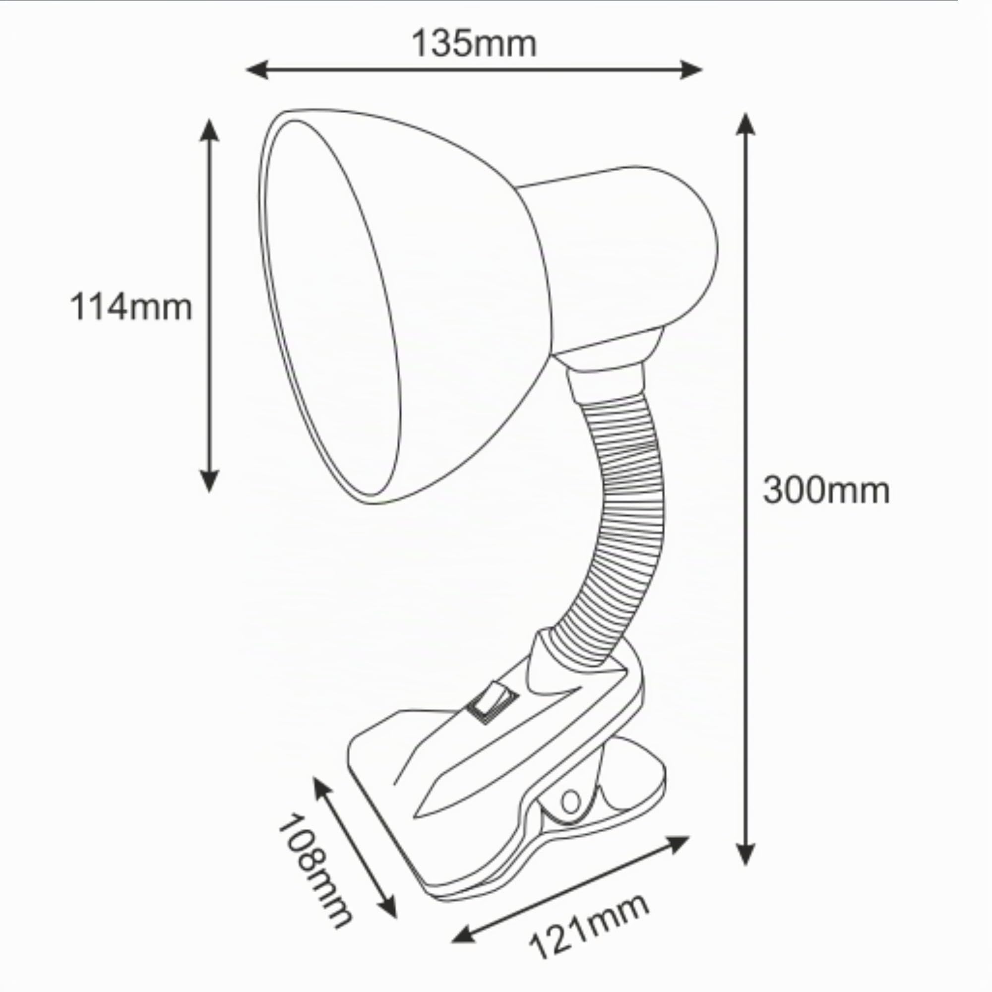 Virone LATSA 10W Lampe de Lecture Lit E27 Avec Clip et Interrupteur Acier + Plastique Flexible Longueur du câble ~ 90 cm (le noir)