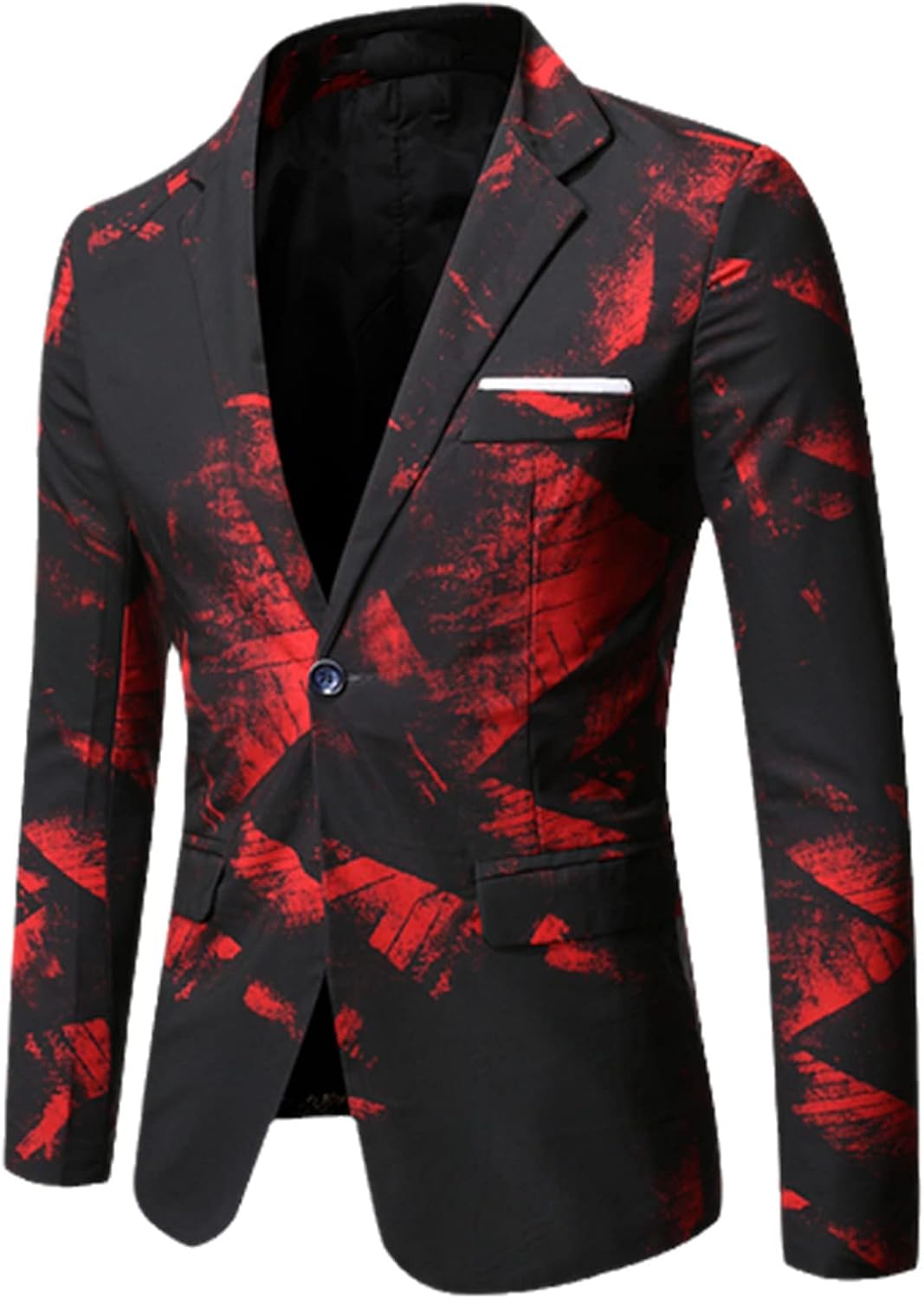 UIOKLMJH Men Blue Patterning Printed Suit Jacket Casual Coat