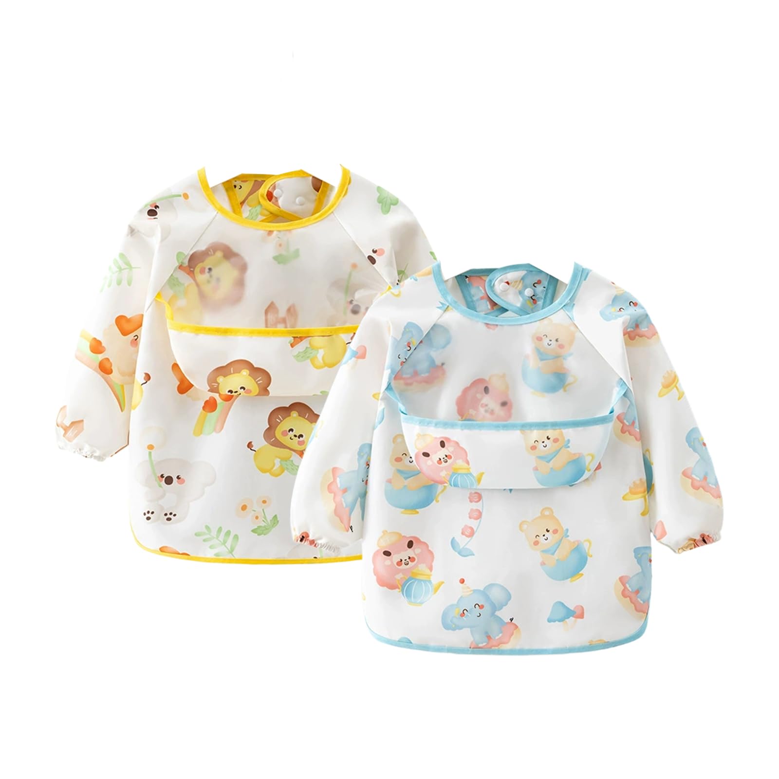 Greyoe 2 Stück Lätzchen Baby, Lätzchen mit ärmeln, Geeignet für Jungen und Mädchen zu Essen, zu Zeichnen und zu Spielen - (little tiger und little bear) ﻿