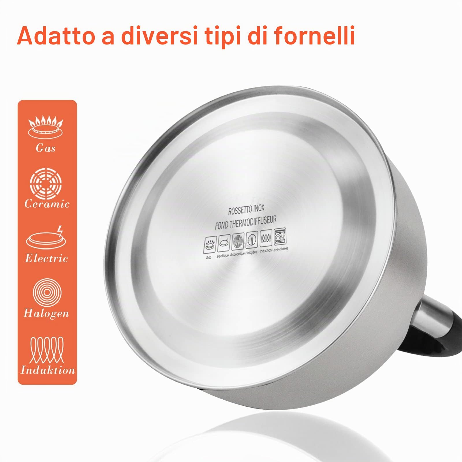 ROSSETTO Bollitore per acqua Bollitore per tè 2,5 litri in acciaio inossidabile di alta qualità Bollitore per acqua a induzione Bollitore per tè con suono di fischio, adatto a tutti i tipi di cucine