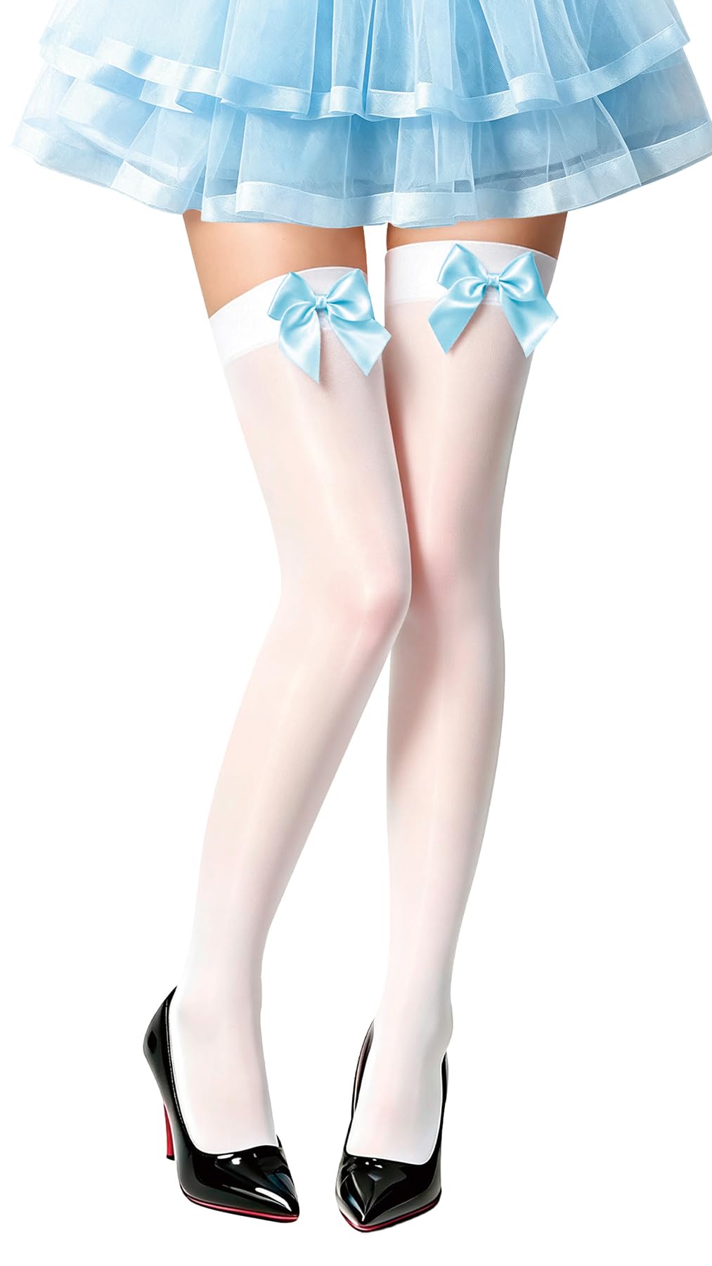 Women's Satin Bows Thigh High Stockings Hold-ups Snag-Resistant Knee High Long Socks