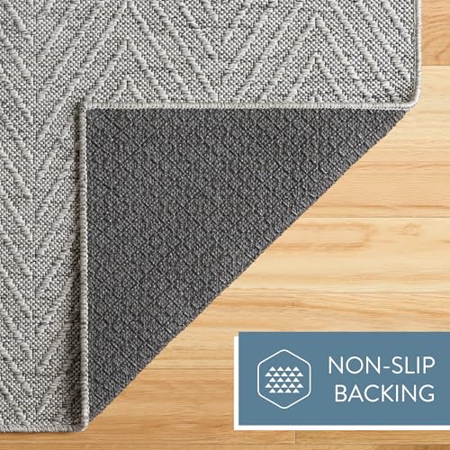 TOWN & COUNTRY BASICS Pax Herringbone Textured Solid Everwash® Washable Area Rug, Low Pile, Non-Slip Backing, Easy Clean Pet & Family Friendly Rug, Grey, 8' Round by TOWN & COUNTRY BASICS - Image 5