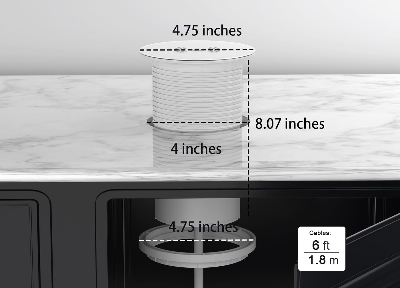 Pop up Outlet - 4-inch Hole,4-AC Outlet,20W USB C,15W Wireless Charging,2-USB Port,Desktop Recessed Grommet Power Outlet for Kitchen Island Countertop,6 ft Cable,White