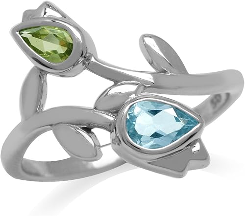 Silvershake Genuine Gemstones 925 Sterling Silver Tulip Flower Wedding Party Right Hand Ring Jewelry for Women