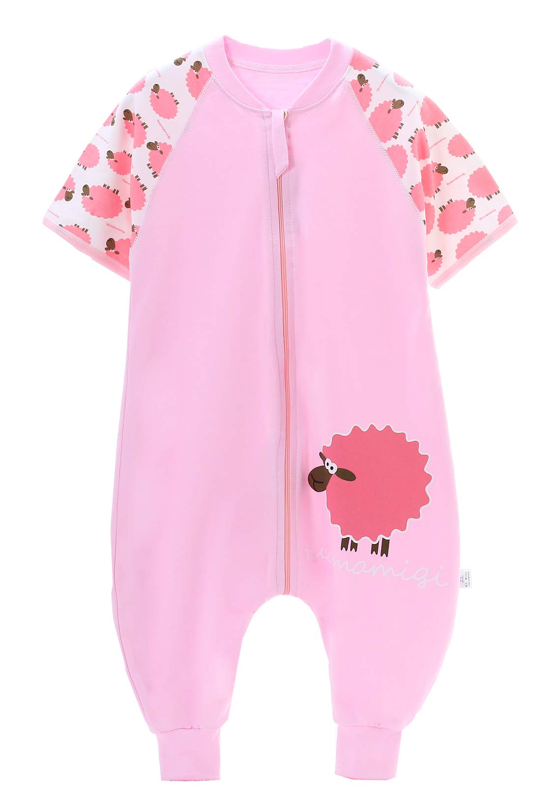 Chilsuessy Toddler Baby Summer Sleeping Bag with Feet Kids Short Sleeve Sleeping Bag 1005 Cotton, Pink, 90/Baby Height 85-95cm