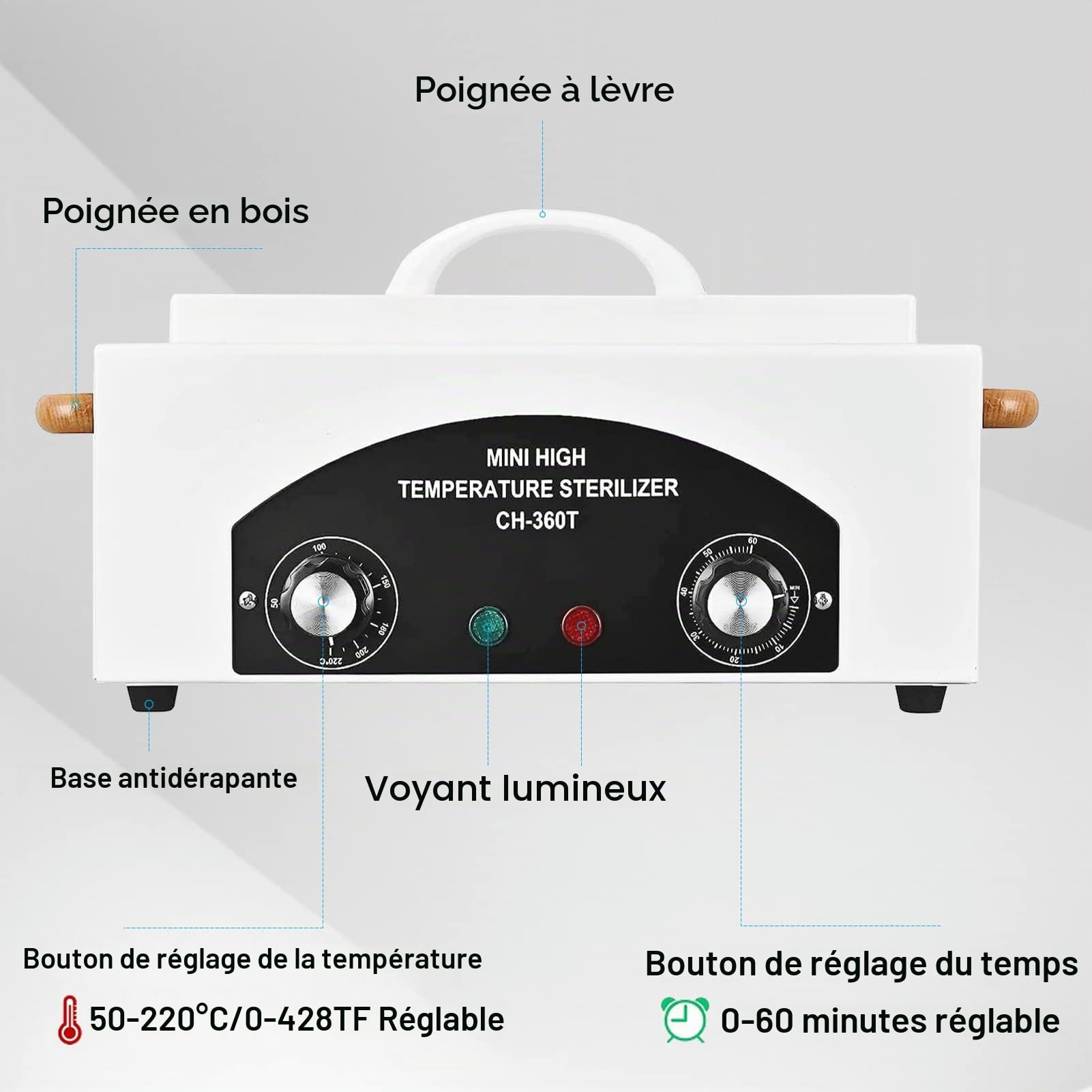 Stérilisateurs d'outils, stérilisateur d'autoclave de stérilisation à Haute température de 8L 220°C pour la Clinique Dentaire du Salon d'ongles et l'utilisation Domestique personnelle (Blanc4)