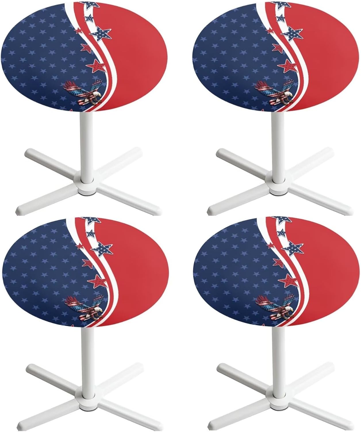 American Flag Cocktail Table Cover Set of 4 Round Table Topper Cap Patriotic Red White and Blue Cocktail Tablecloth with Elastic Edge Independence Day Decor, Eagle US Flag