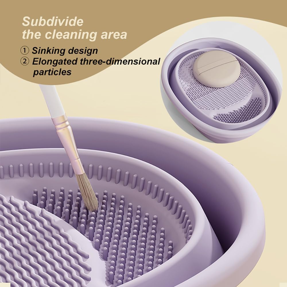 Foldable silicone makeup brush cleaning bowl, makeup tool cleaning bowl, makeup brush cleaning tool storage and Makeup cotton drying rack (purple) (purple)