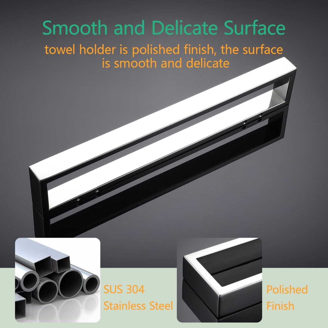 Miyili Hand Towel Holder for Bathroom Wall Mounted 15-3/4 Inch Kitchen Towel Bar Stainless Steel Polished Finish, D03C40