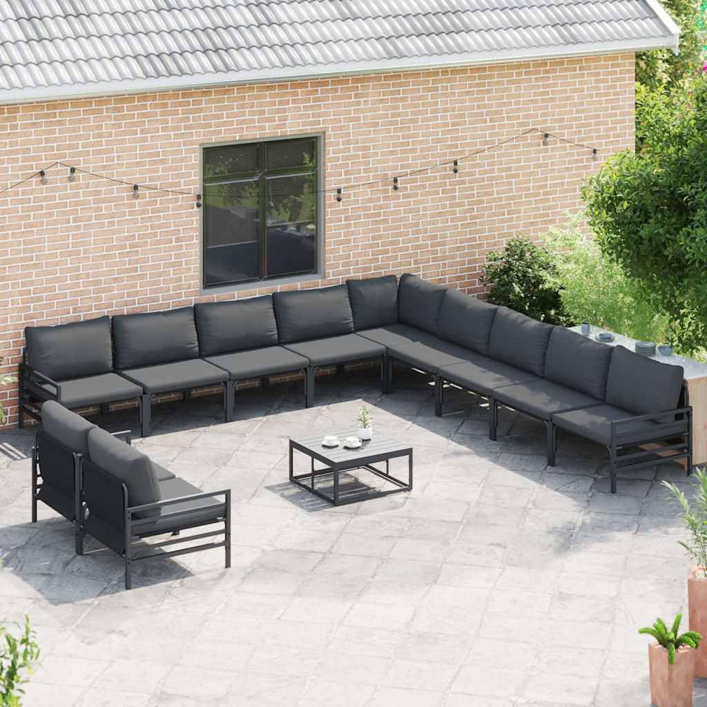 Zestaw sof ogrodowych z poduszką, 12 szt., czarna, stal malowana proszkowo, 400 x 400 x 71 cm, zestaw mebli do ogrodu, na taras, balkon, z odpornymi na warunki atmosferyczne meblami