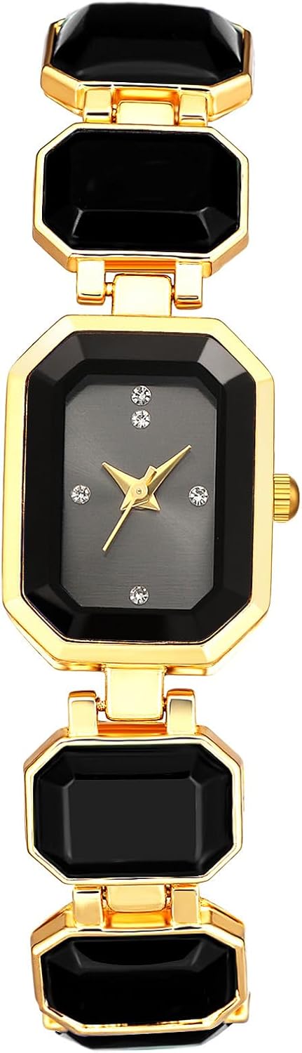 Avaner Women's Bracelet Wrist Watches: Ladies Colorful Rhinestones Gold Tone Elegant Stainless Steel Square Analog Quartz Watch