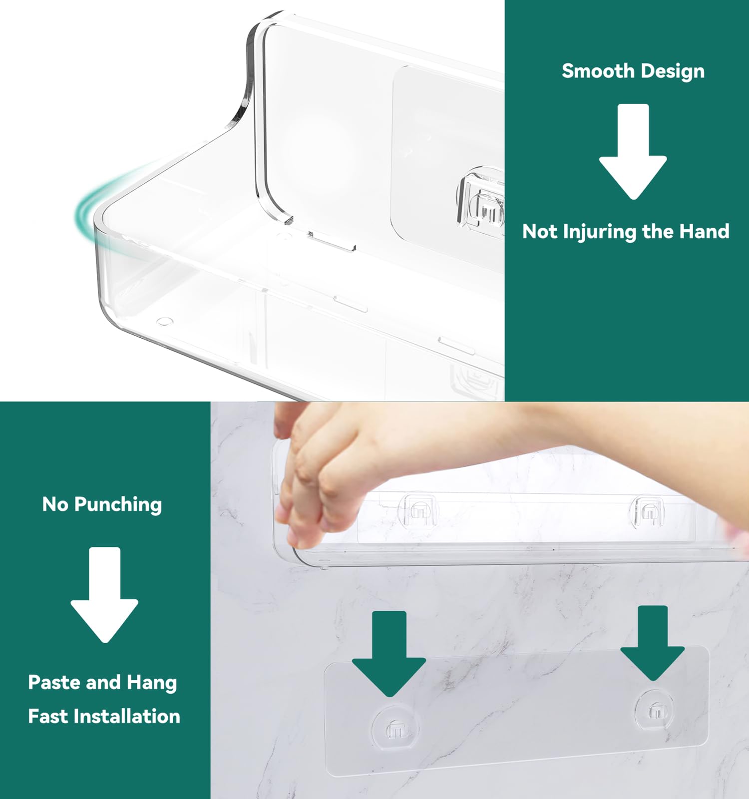 Estantes de Ducha, Organizador de Ducha de acrílico Transparente Adhesivo para baño, Transparente, sin taladrar, Almacenamiento de Ducha de Montaje en Pared