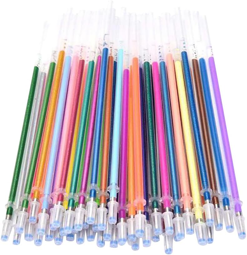 100 Recambios Bolígrafo Gel 0.7mm - Punto Fino - Metálico, Purpurina, Neón, Pastel