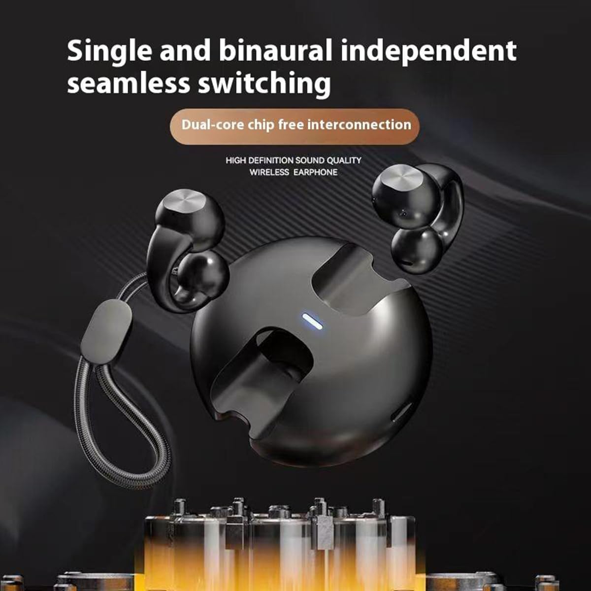 Wireless Ear Clip Skeleton Conduction Headphones,Ultra Lightweight for Comfortable Clip On,HD Talk Noise Cancellation & Smart Touch,24H Playtime,Open Ear Earbuds for Workout,Driving - Black