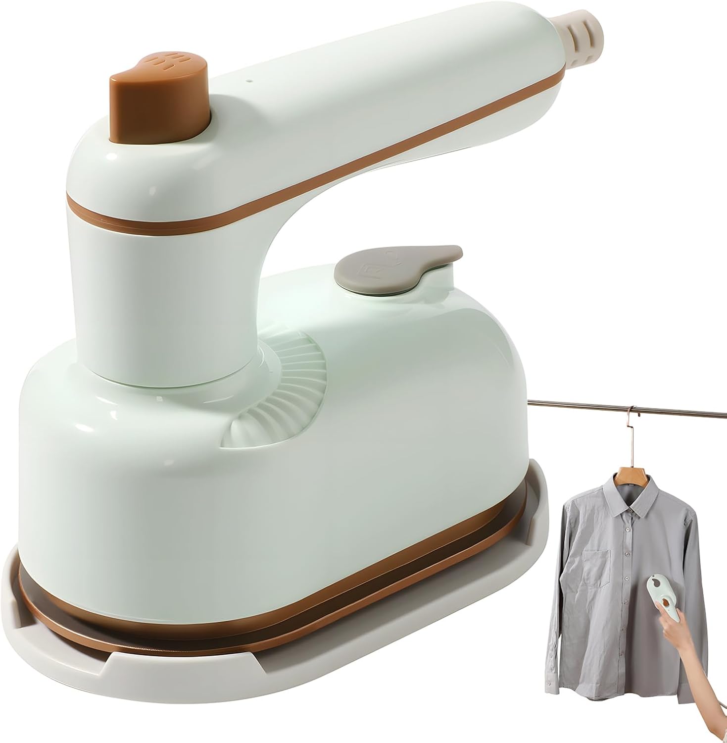 Handheld Portable Steam Iron with Anti-Scald Base, 2-in-1 Steamer and Iron, Saker Portable Steamer for Clothes, 180° Swivel Handle, Compact for Home, Dorm, Travel, Hotels (White)