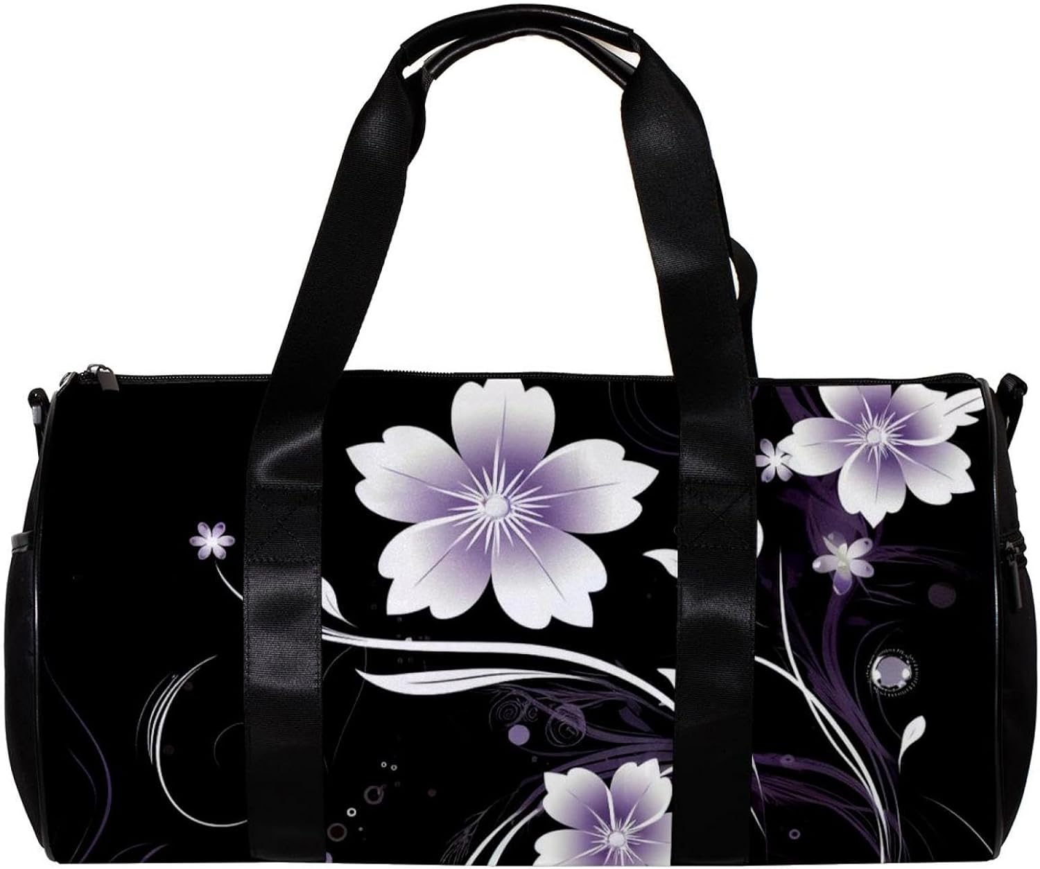 Gym Bags for Women,Duffle Bag for Travel,Black Butterfly Floral Print,Gym Bag for Men