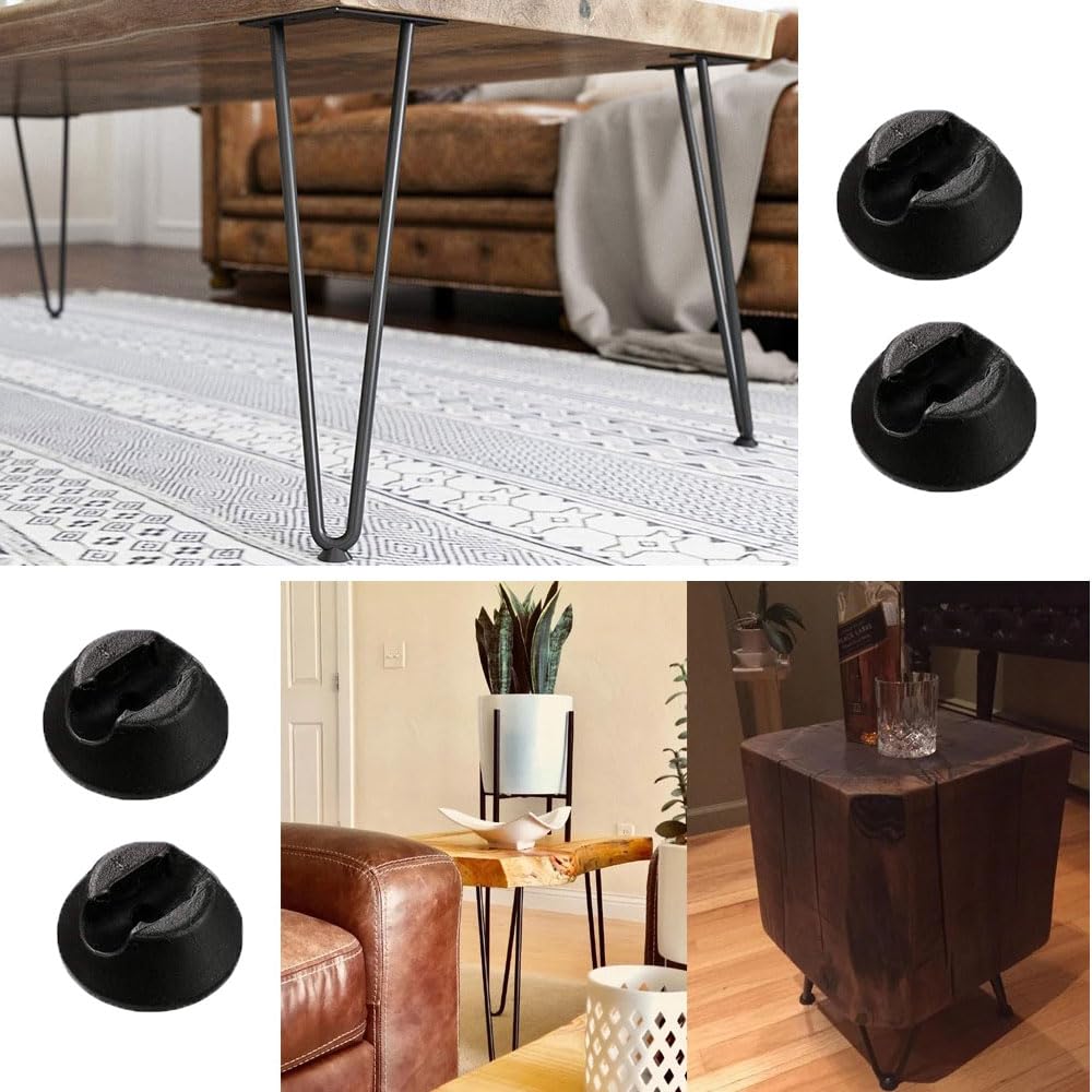 Hairpin Leg Protector Feet - Set Of 4 Black PVC Caps For 3/8" And 1/2" Metal Furniture Legs