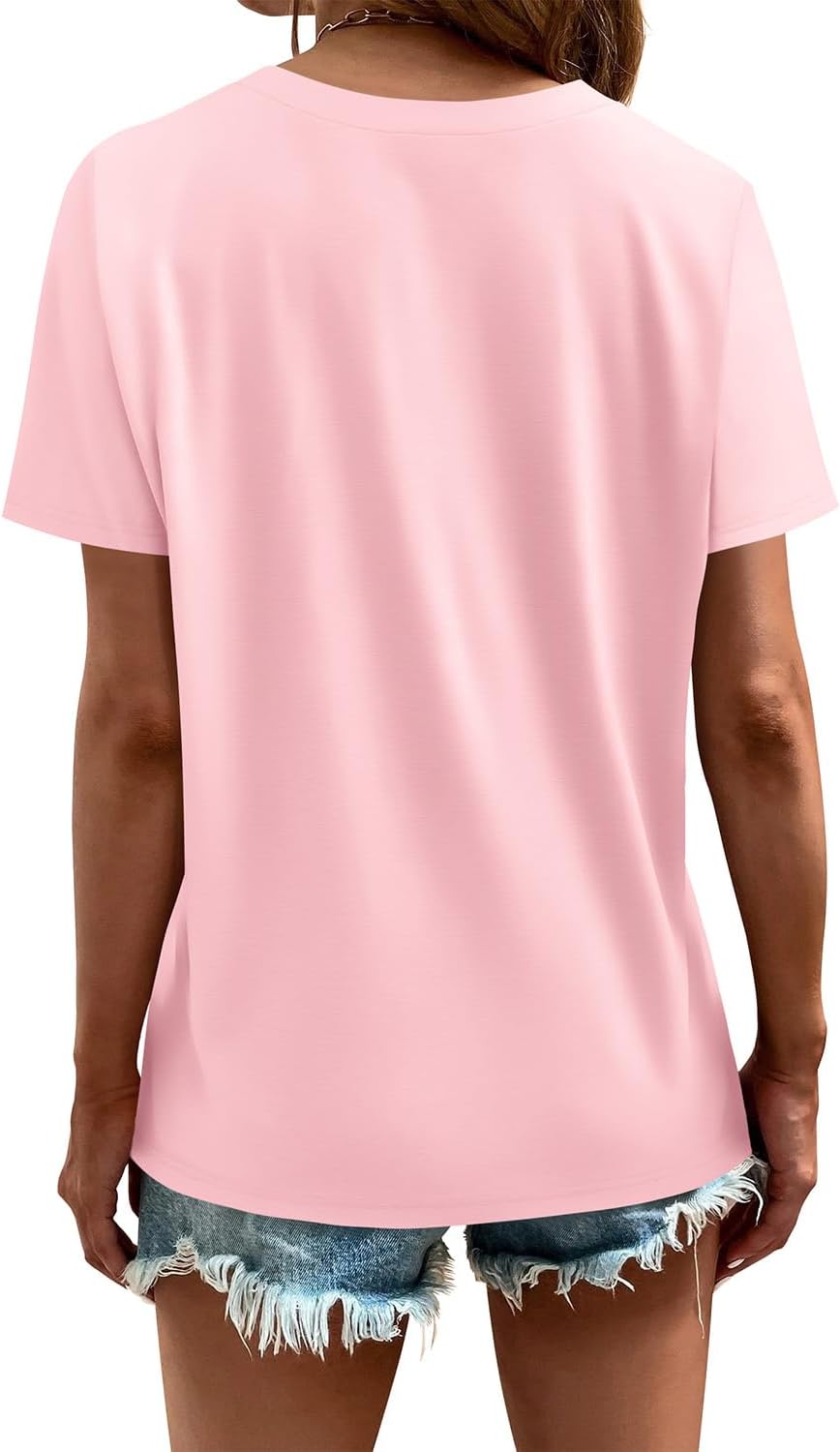 Cosonsen Women's Tops V-Neck Short Sleeve Tshirts Tees Casual Summer Top - Image 3