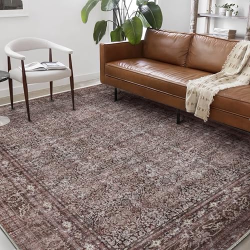 Washable Area Rug 8'x10' Retro Boho Design Non-Shedding Non-Slip Easy Care Ideal for High Traffic Areas in Living Room Bedroom Office Coffee Table Kitchen Large Carpet