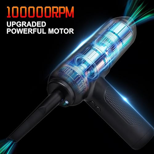 Miniatura 2 de Plumero de aire comprimido - Soplador de aire eléctrico 2 en 1 100000 RPM, batería de 7600 mAh, soplador de polvo inalámbrico para limpiador de