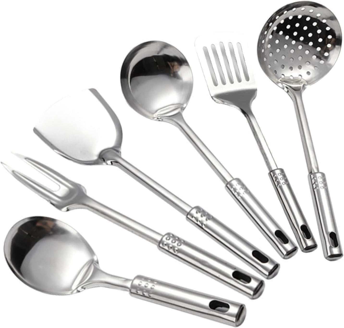 IUokLU Kitchen Utensils Set,Chef Kitchen Cooking Utensils Kitchen Utensils Set, Cooking Utensils Set, Stainless Steel Cooking Spatula Shovel Colander Kitchenware Set Utensils Kitchen Cookware 6Pcs