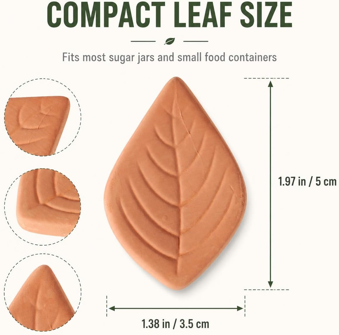 VOSAREA 2pcs Terracotta Brown Sugar Keeper, Reusable Moisture Saver and Softener Disc for Food Storage Containers, 1.97 Inch Leaf Shape image 2