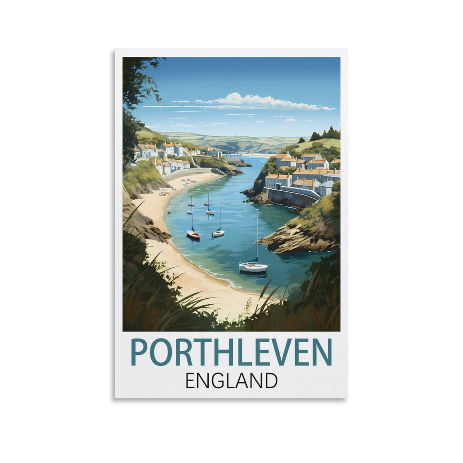Lolwnni Unframe-Style Porthleven England Vintage Travel Posters 24X36inch(60X90cm) Canvas Wall Art Print Picture Paintings For Living Room Bedroom Decor